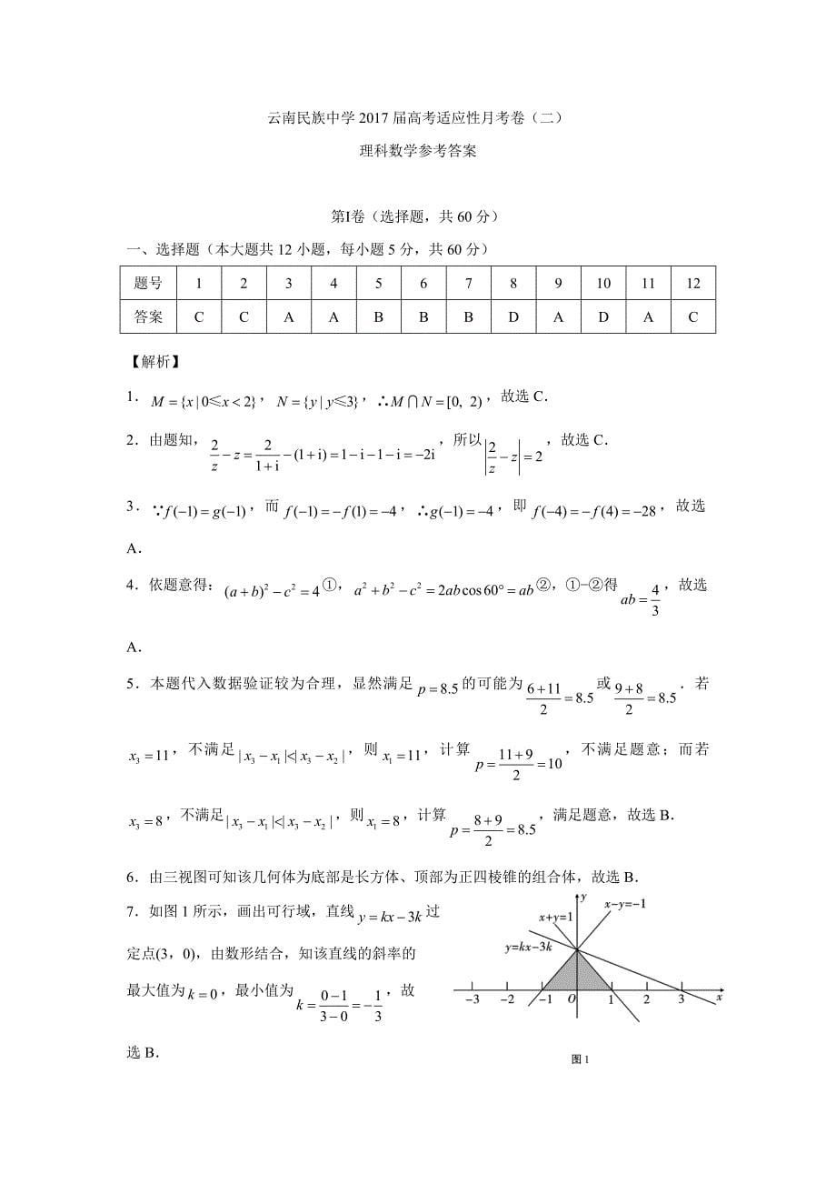 云南省民族中学2017届高三适应性考试（二）数学（理）试题（扫描版）（附答案）$730653_第5页