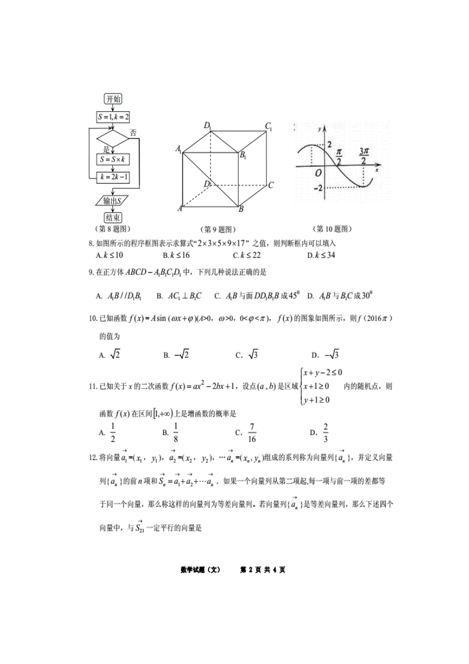 湖南省株洲市2017届高三上学期教学质量检测（一）数学（文）试题（扫描版）（附答案）$755499_第2页