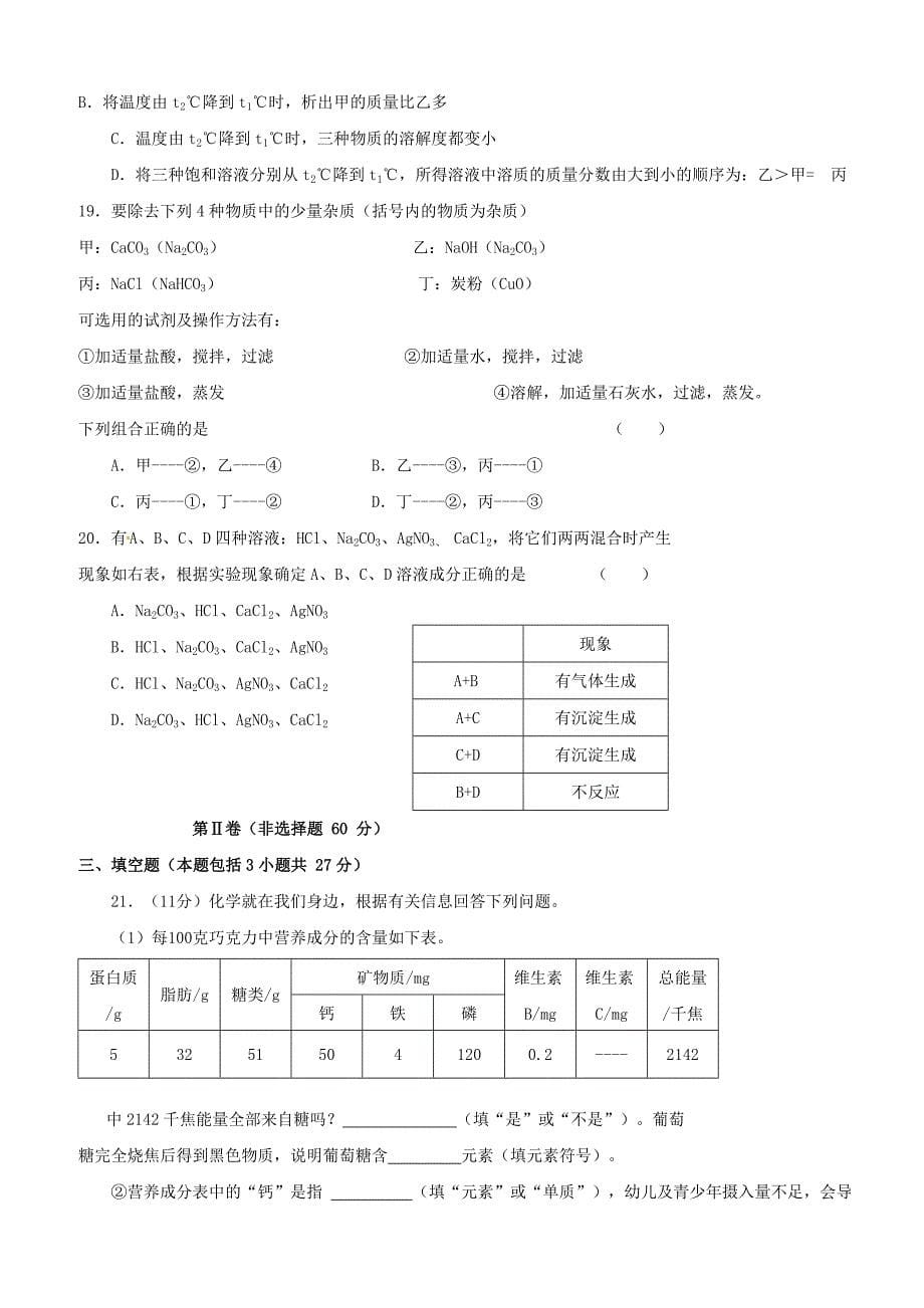 山东省潍坊市寿光世纪学校2018届九年级化学模拟考试试题二含答案_第5页