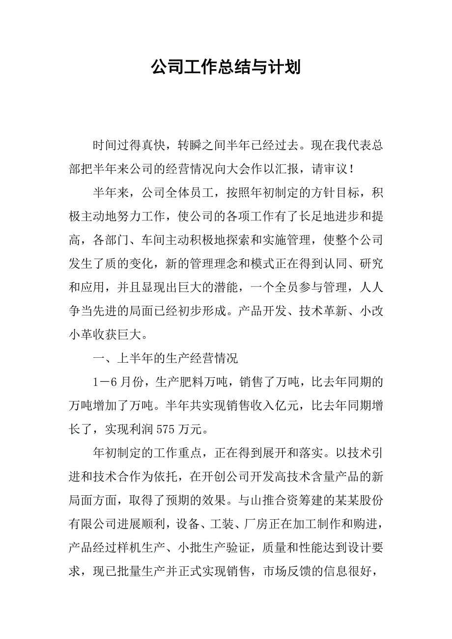 公司工作总结与计划_第1页