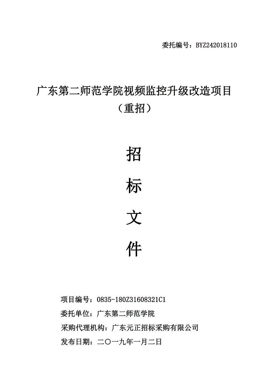 广东第二师范学院视频监控升级改造项目招标文件_第1页