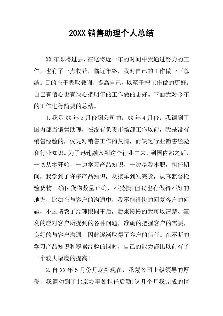 20xx销售助理个人总结_第1页