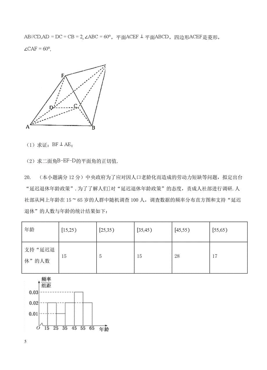 安徽省定远重点中学2019届高三下学期第一次模拟考试 数学（理）含答案_第5页