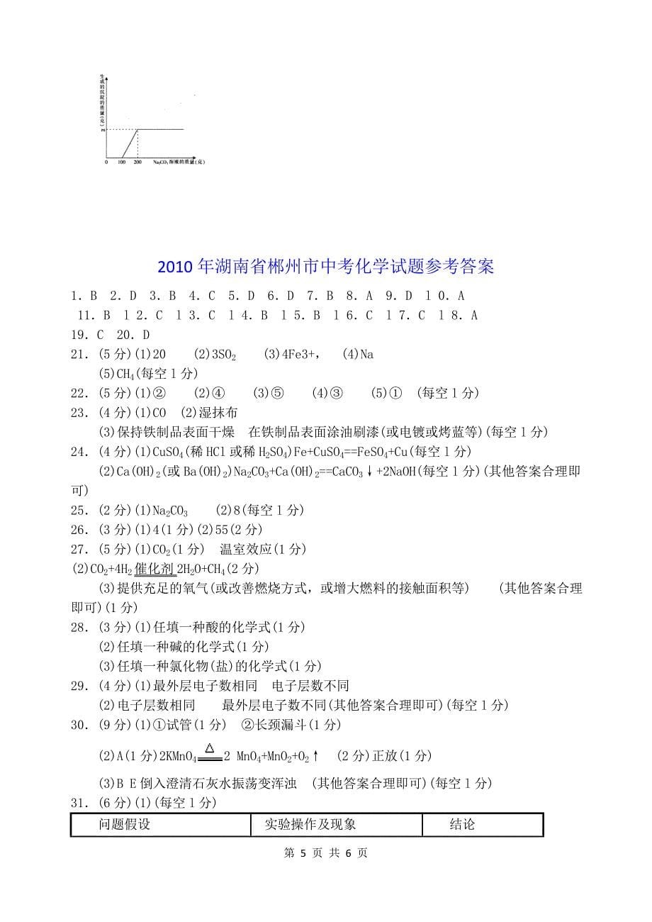 2010年湖南省郴州市中考化学试题(含答案)_第5页