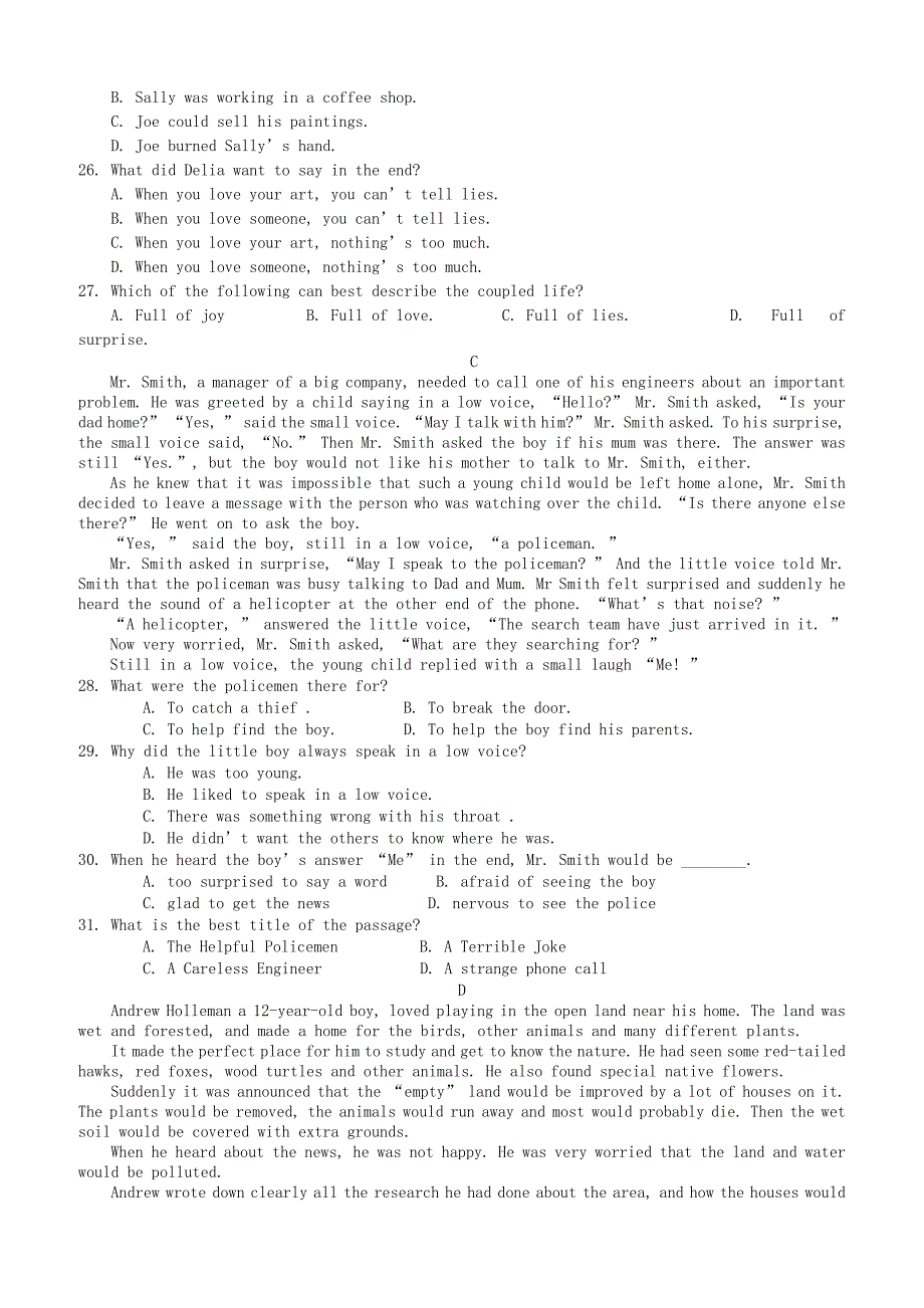 湖北省沙洋县2018年初中英语毕业生学业考试模拟试卷二含答案_第4页