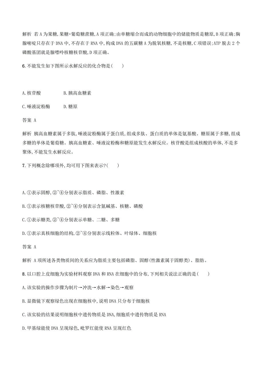 广西2020版高考生物一轮复习考点规范练3遗传信息的携带者__核酸细胞中的糖类和脂质含答案解析_第3页