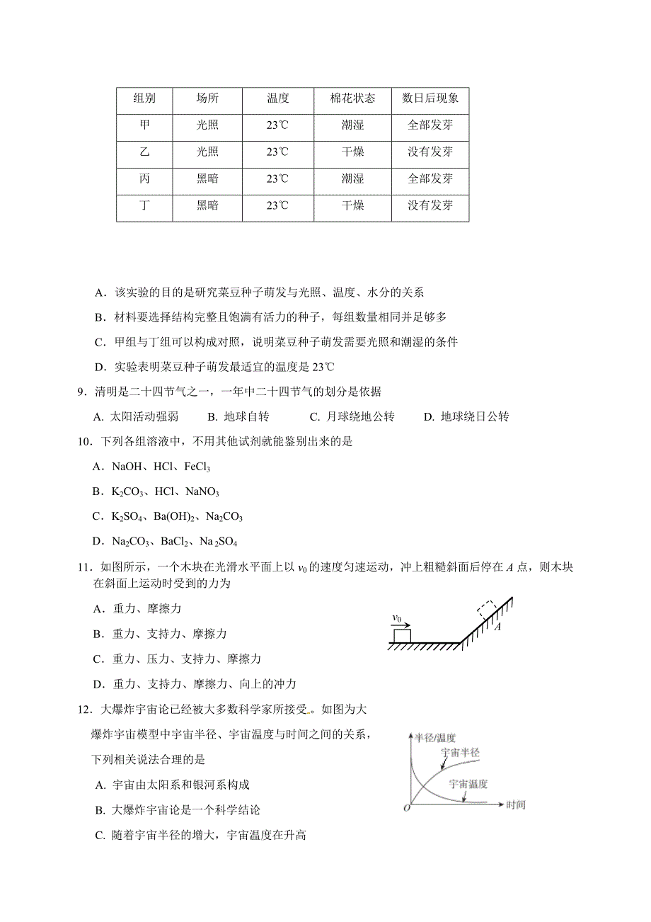 杭州市下城区2019届九年级一模考试科学试题（含答案）_第3页