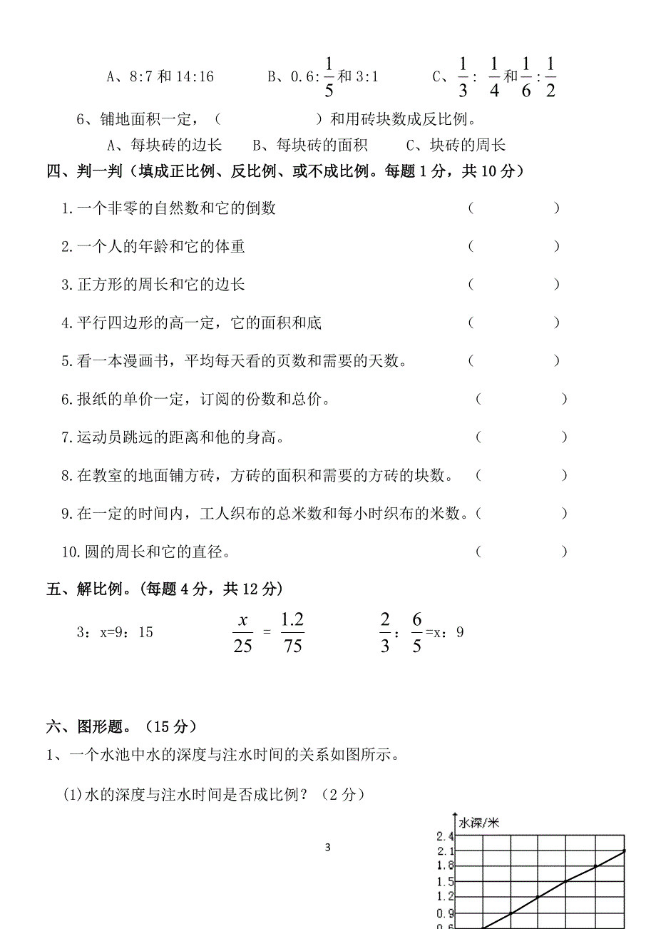 人教版六年级数学下学期第四单元测试卷及答案(1)_第3页