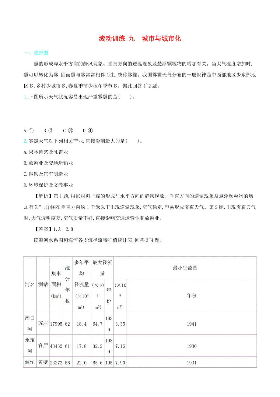 2020届高考地理总复习滚动训练九城市与城市化含答案解析_第1页