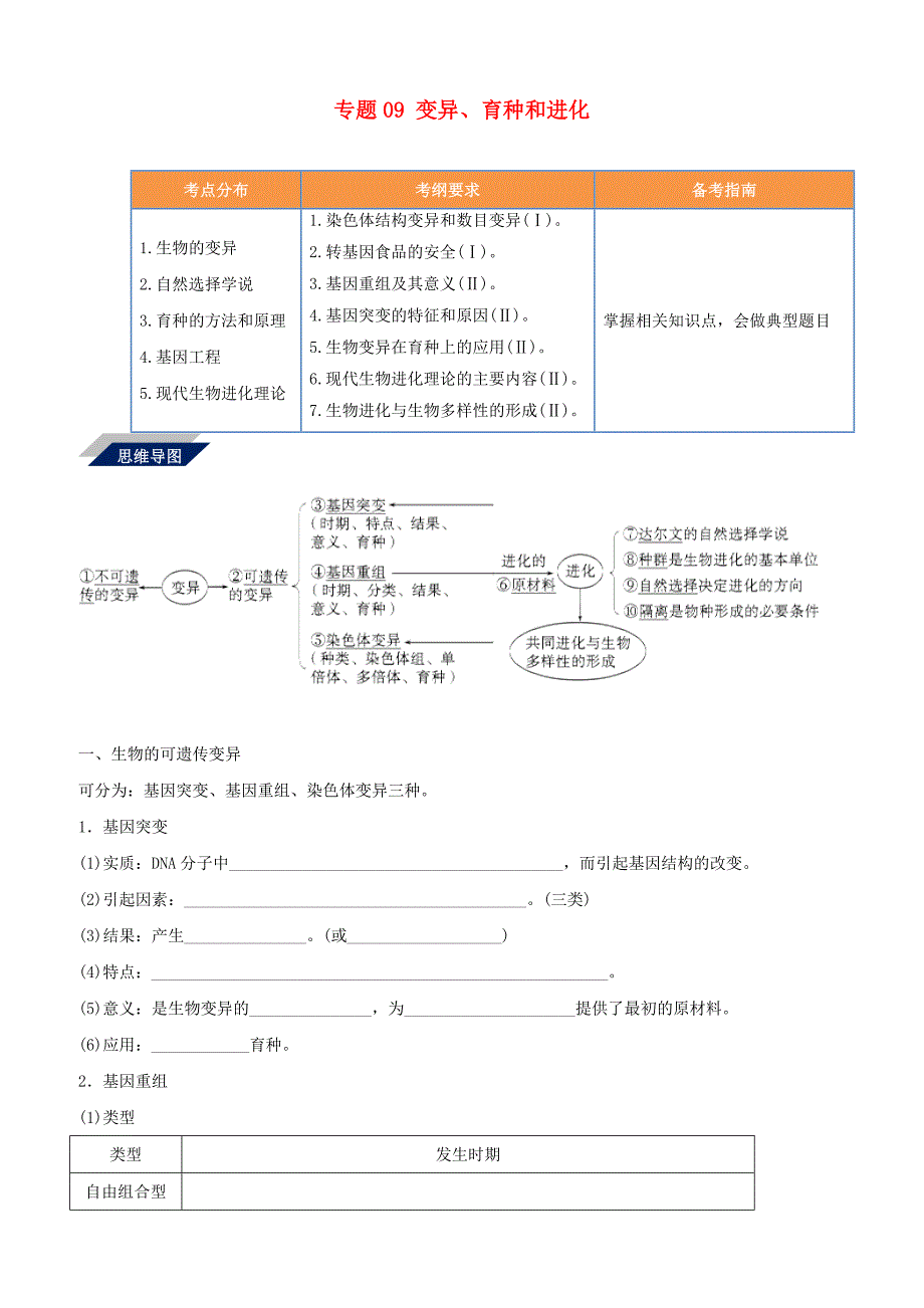 备战2019年高考生物二轮复习新突破专题09变异育种和进化学案含答案解析_第1页