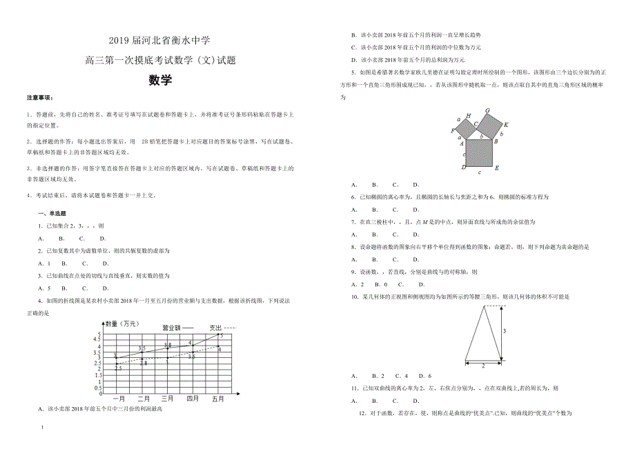 河北省衡水中学2018-2019学年高三第一次摸底考试数学（文）试卷 含答案解析_第1页