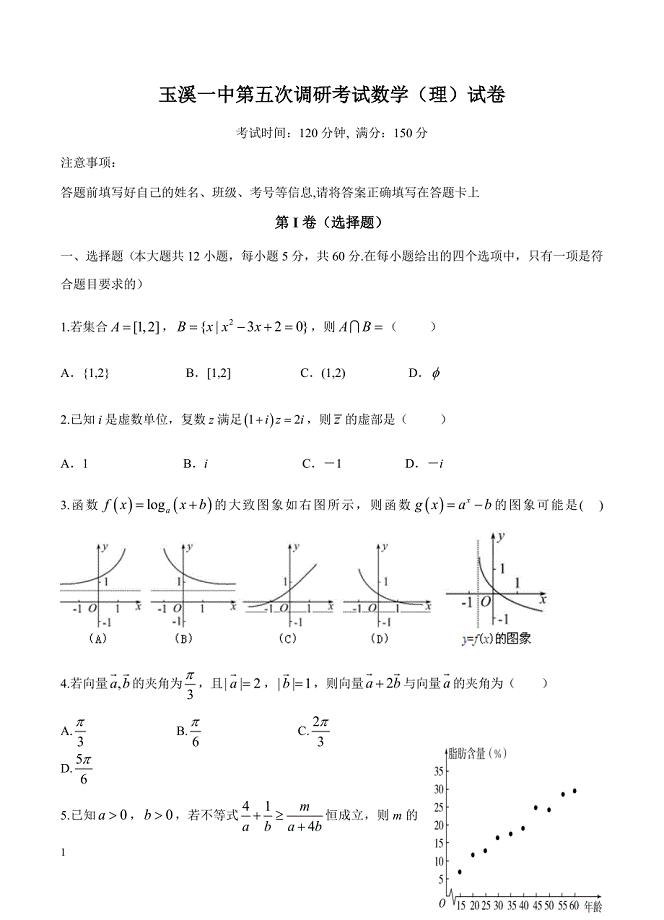 云南省2019届高三下学期第五次调研考试 数学（理）试题含答案
