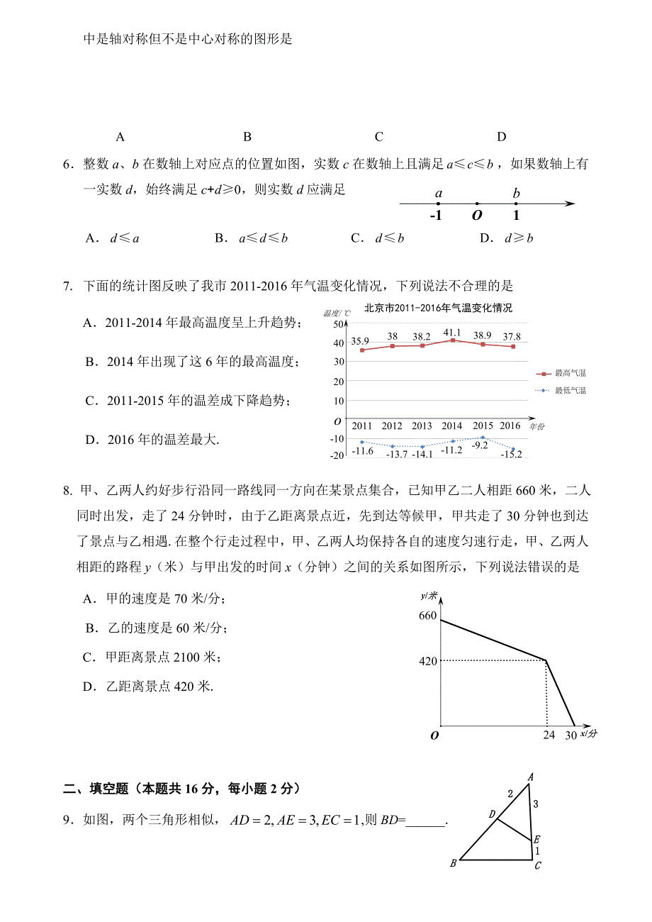 2018年北京市门头沟区中考一模数学试卷附答案_第2页