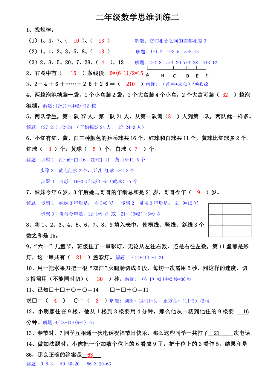 2017二年级数学思维训练1-14(1-3 含答案)_第2页