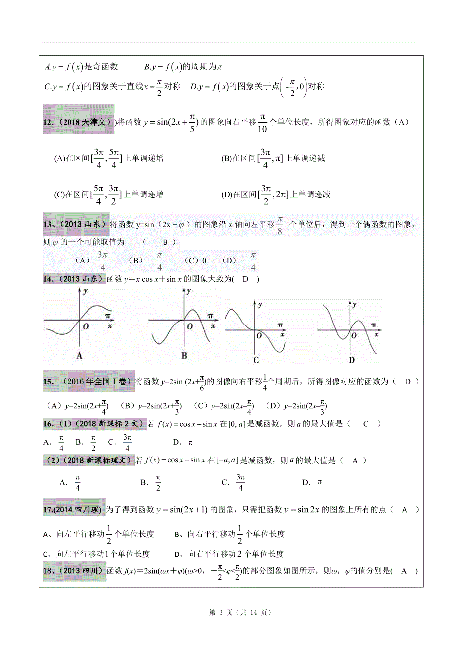 2012-2018年高考真题汇编：三角函数文科(带答案)_第3页