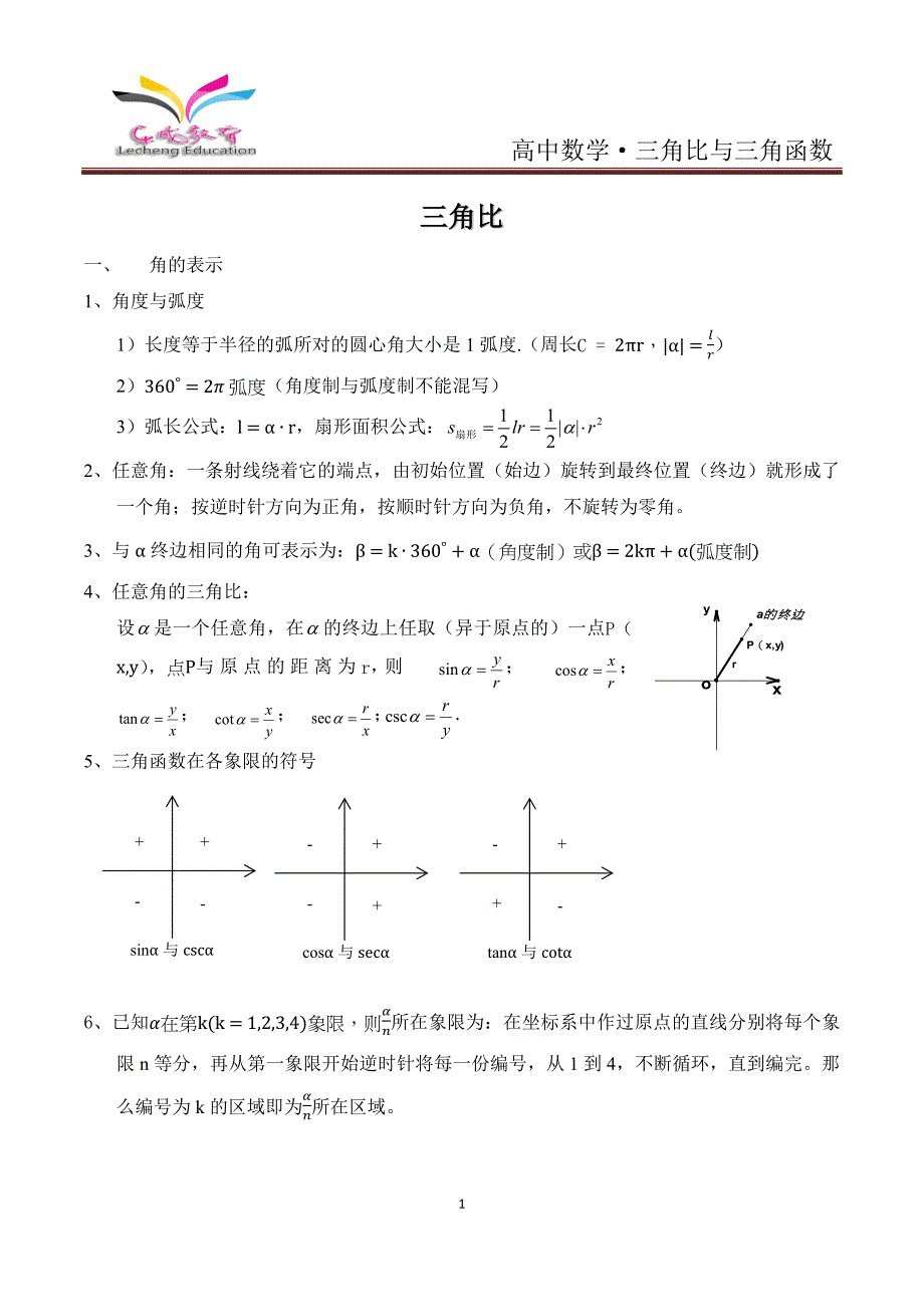 知识点：高中数学-三角比与三角函数_第1页