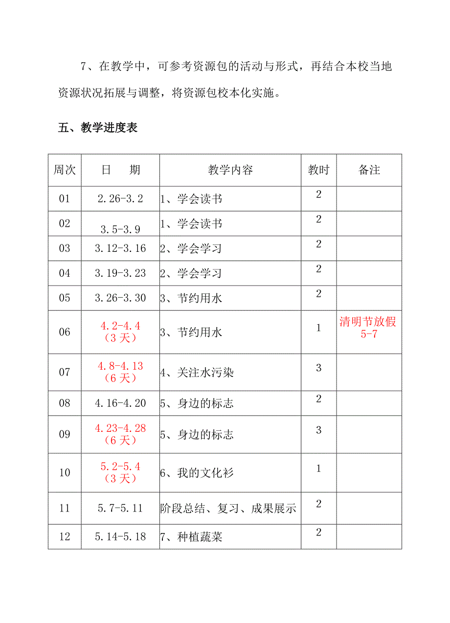 2018四年级下册《综合实践》教学计划  (安教版)_第4页