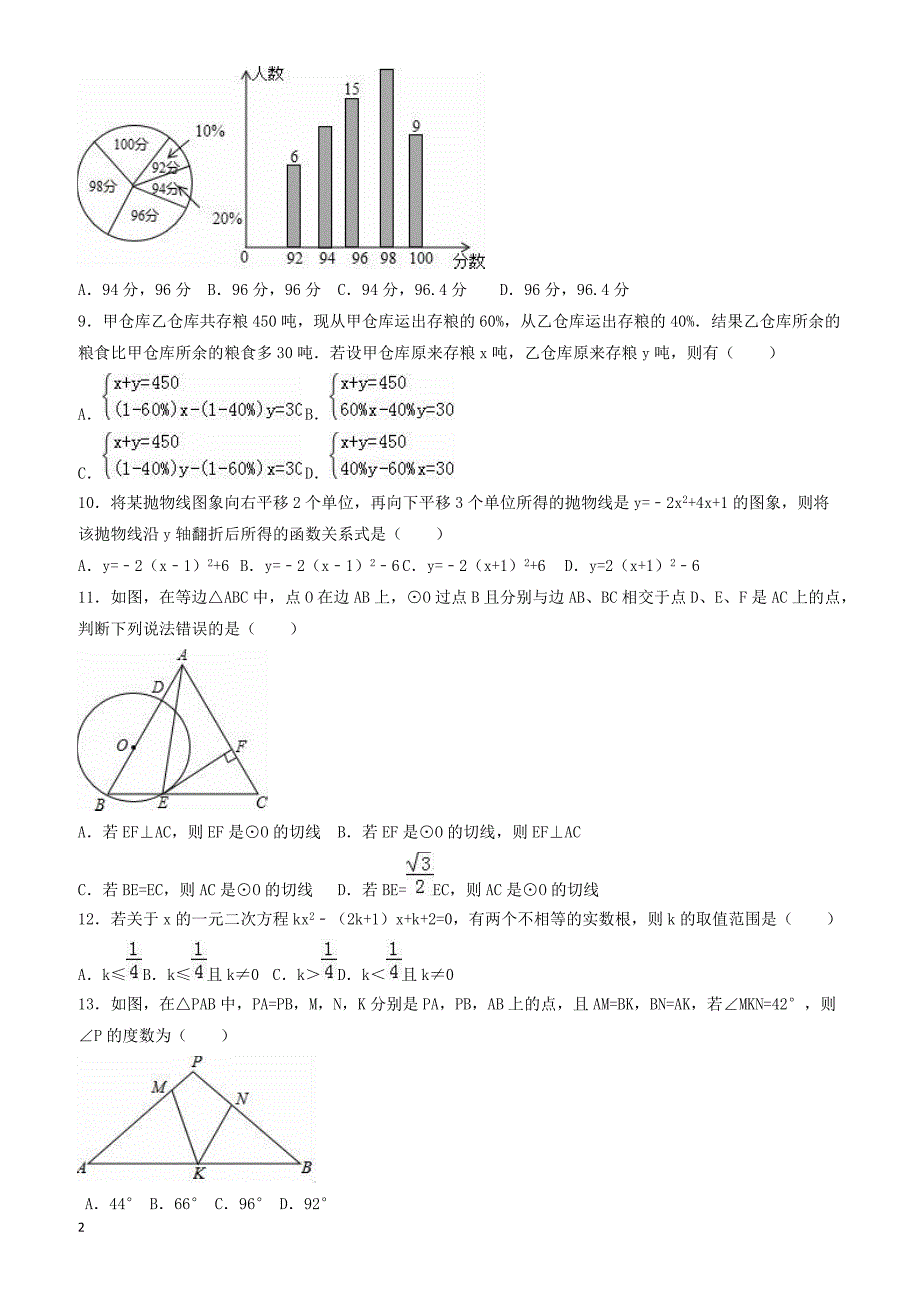 2017年山东省泰安市肥城市中考数学二模试卷(有答案)_第2页