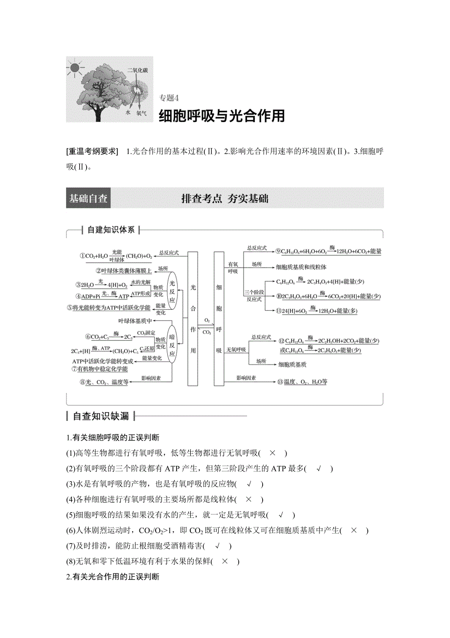 2017届二轮复习 专题4 细胞呼吸与光合作用 学案(适用全国)_第1页