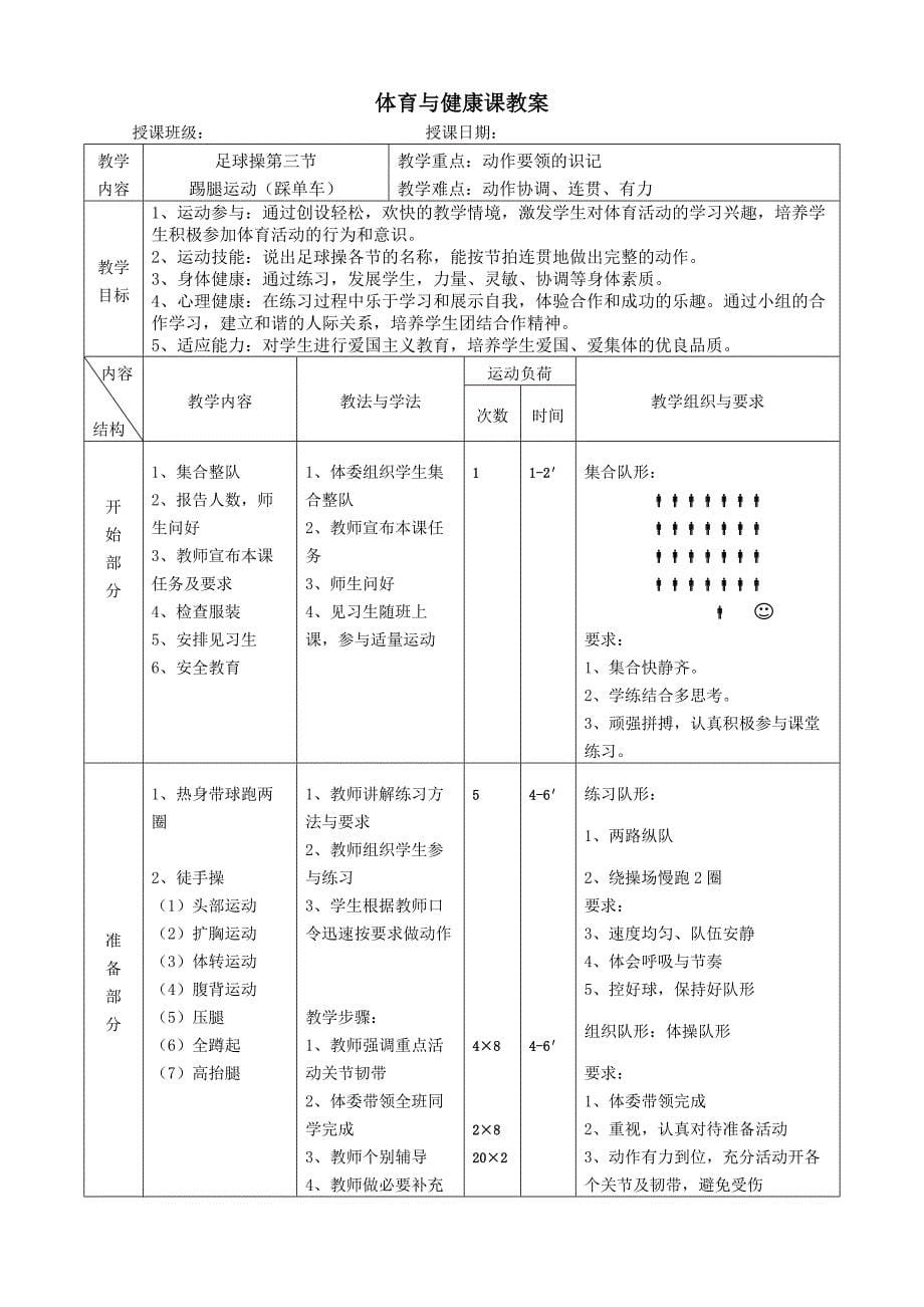 体育与健康课教案足球操教案_第5页