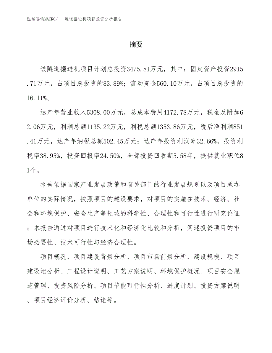 （模板）隧道掘进机项目投资分析报告_第2页