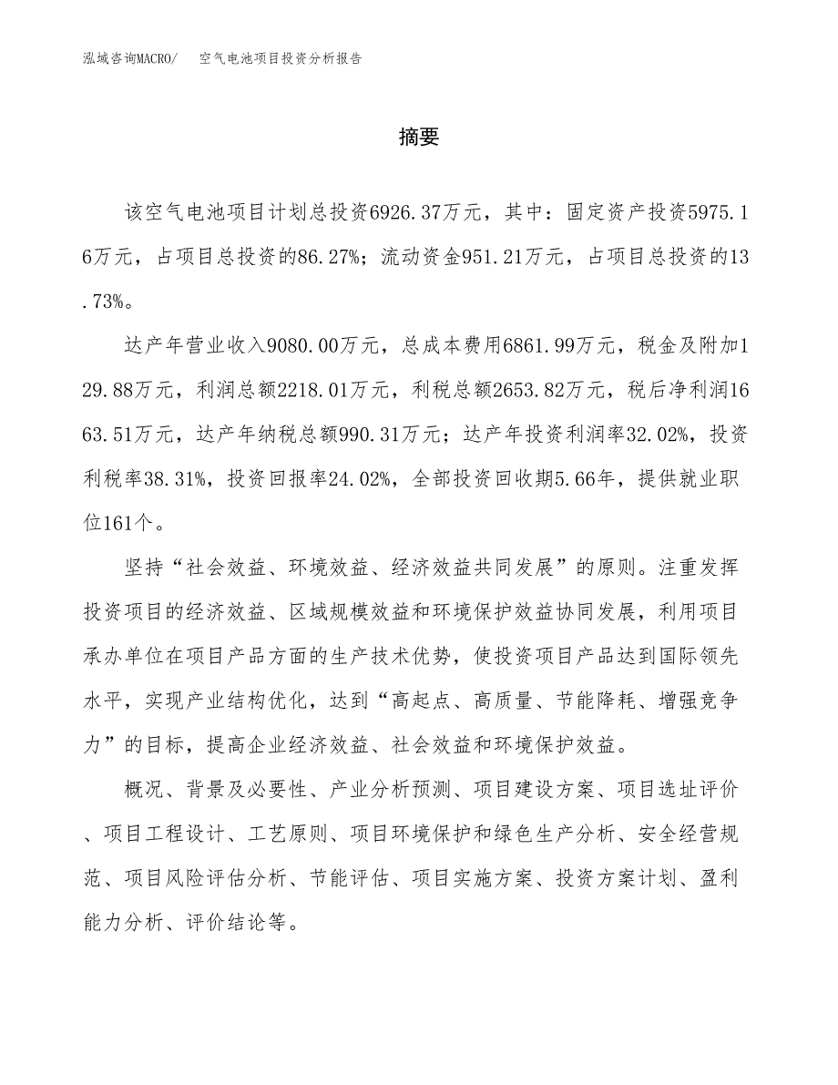 （模板）空气电池项目投资分析报告_第2页