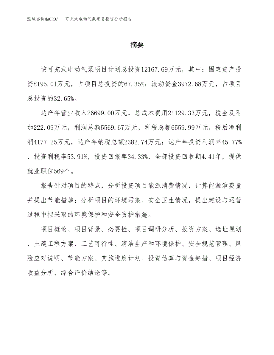 （模板）可充式电动气泵项目投资分析报告_第2页