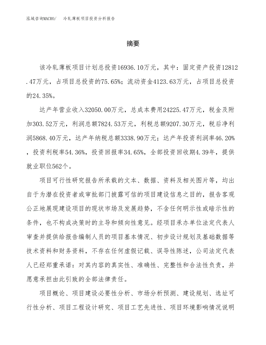 （模板）冷轧薄板项目投资分析报告 (1)_第2页