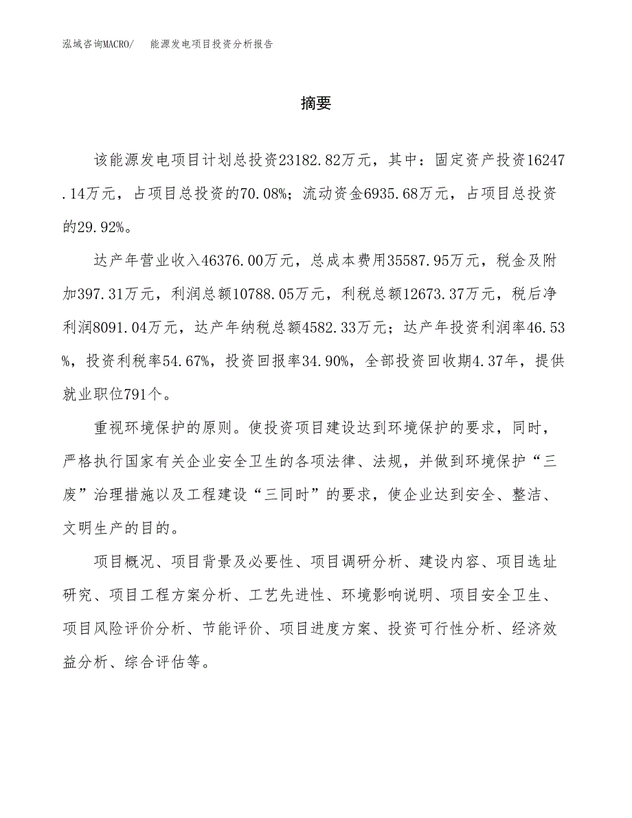 （模板）能源发电项目投资分析报告_第2页