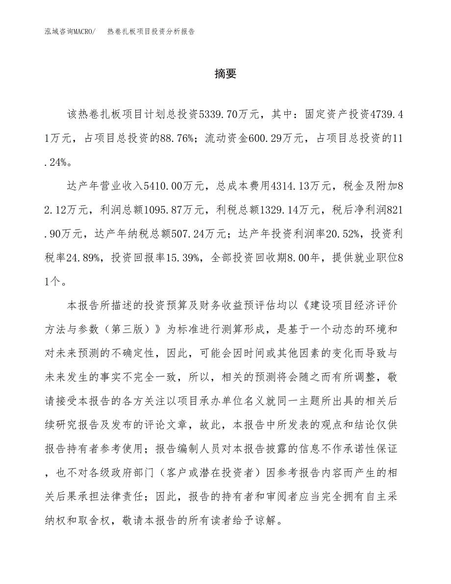 （模板）热卷扎板项目投资分析报告_第2页