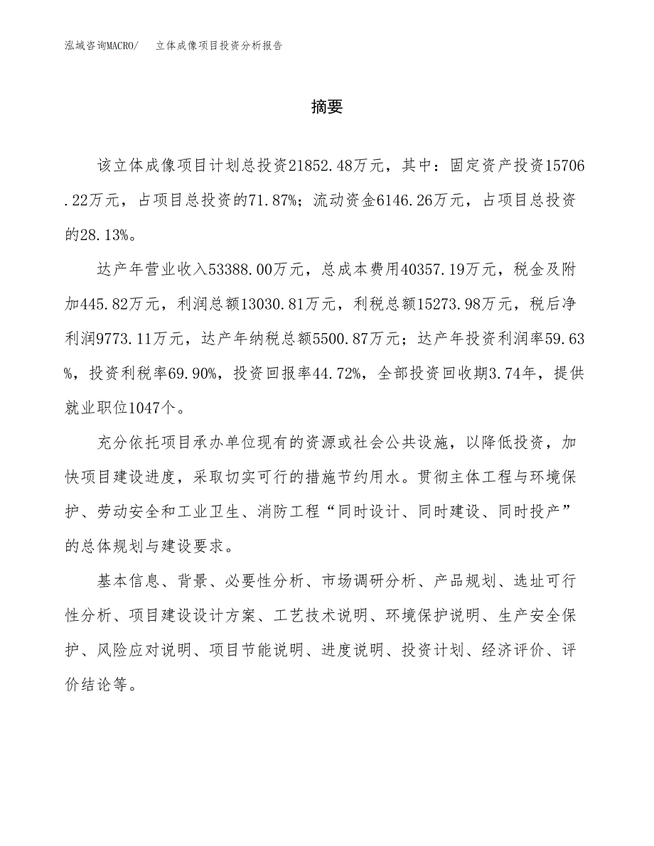 （模板）立体成像项目投资分析报告_第2页