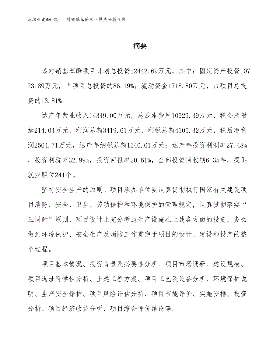 （模板）对硝基苯酚项目投资分析报告_第2页