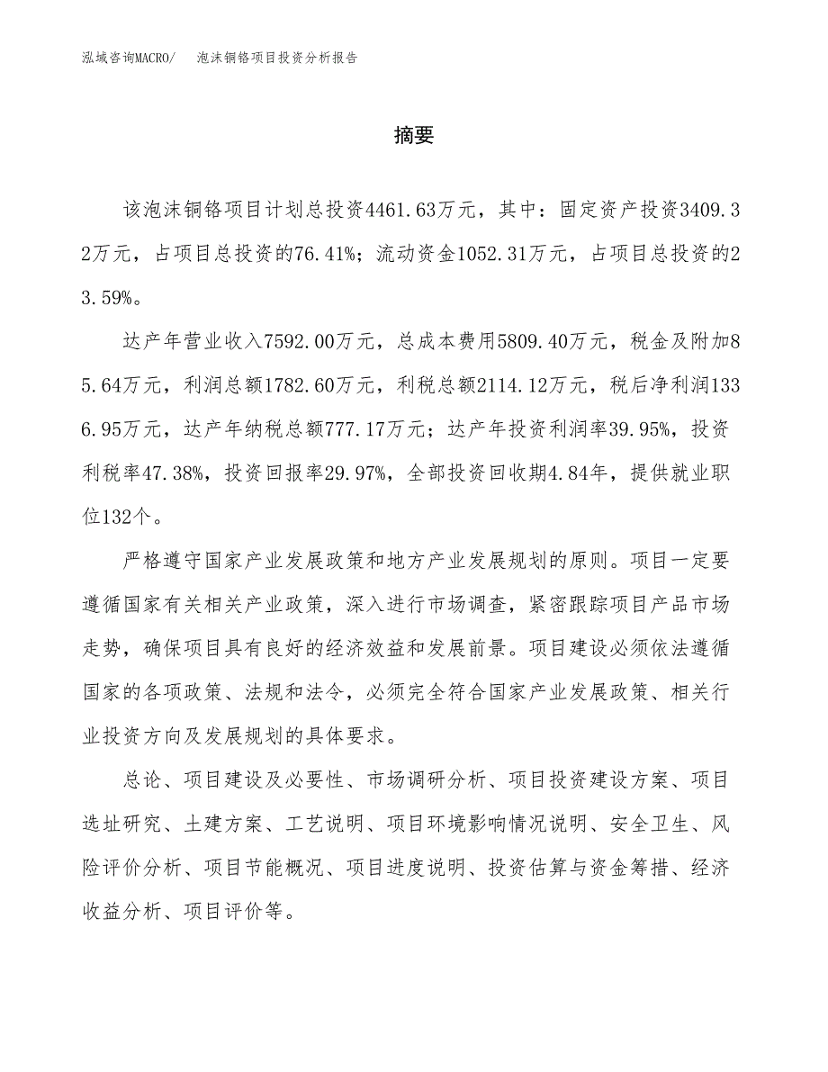 （模板）泡沫铜铬项目投资分析报告_第2页