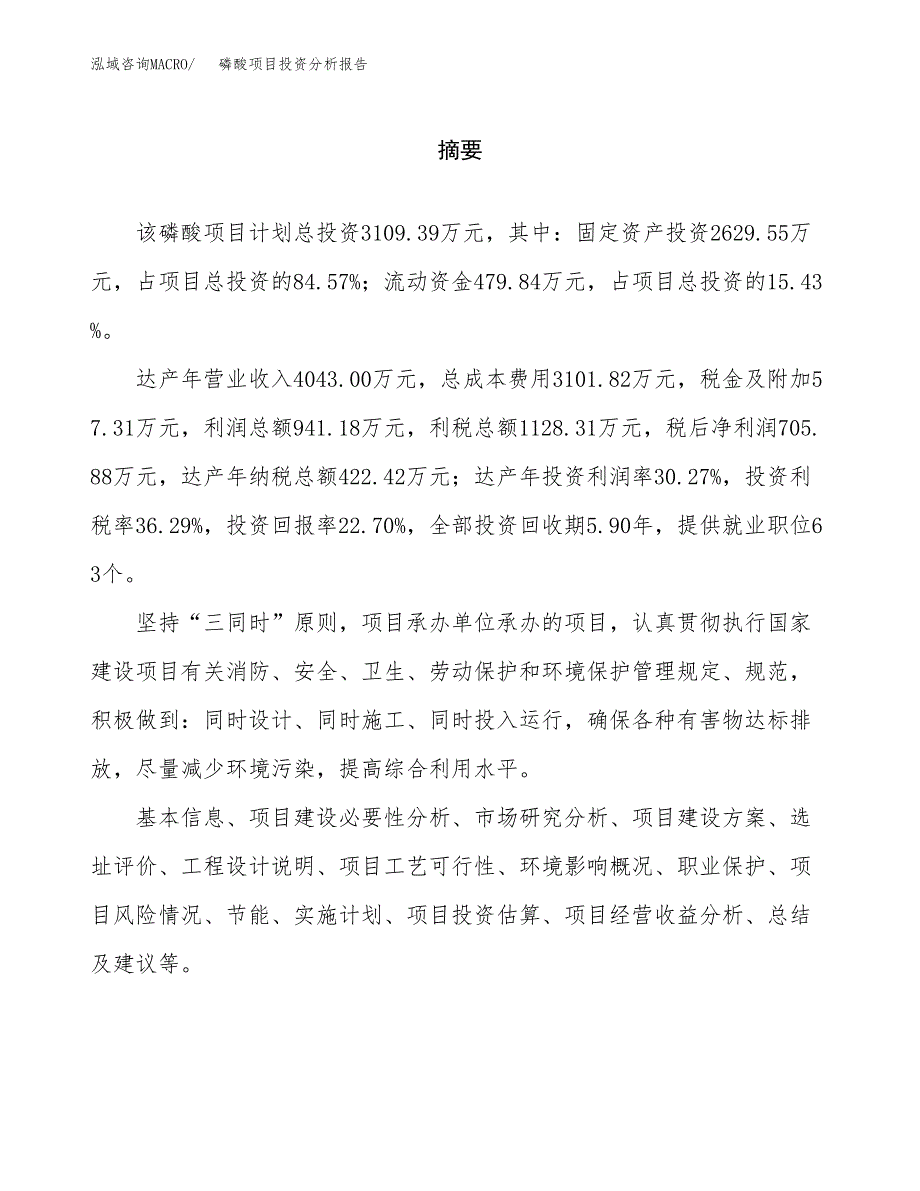 （模板）磷酸项目投资分析报告 (1)_第2页