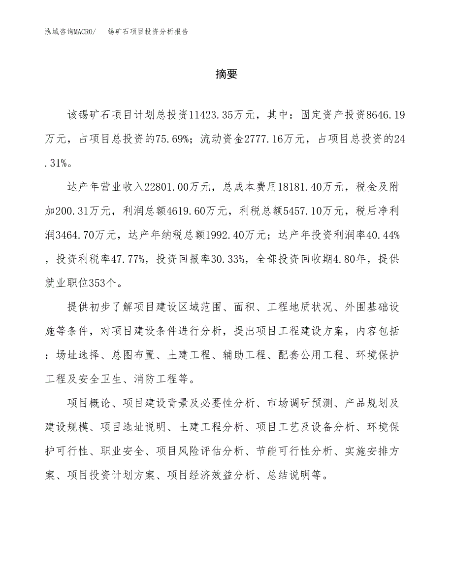 （模板）锡矿石项目投资分析报告_第2页