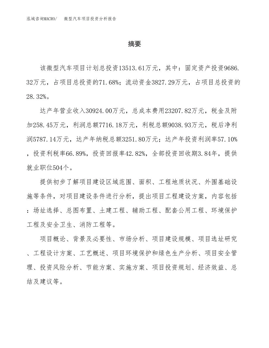 （模板）微型汽车项目投资分析报告 (1)_第2页