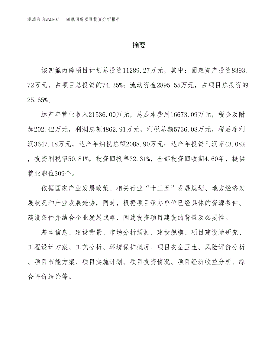 （模板）四氟丙醇项目投资分析报告_第2页