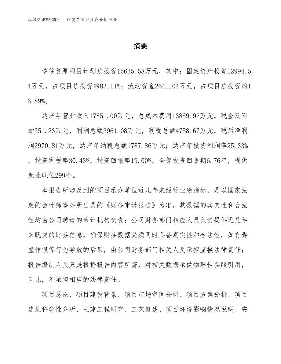 （模板）往复泵项目投资分析报告 (1)_第2页