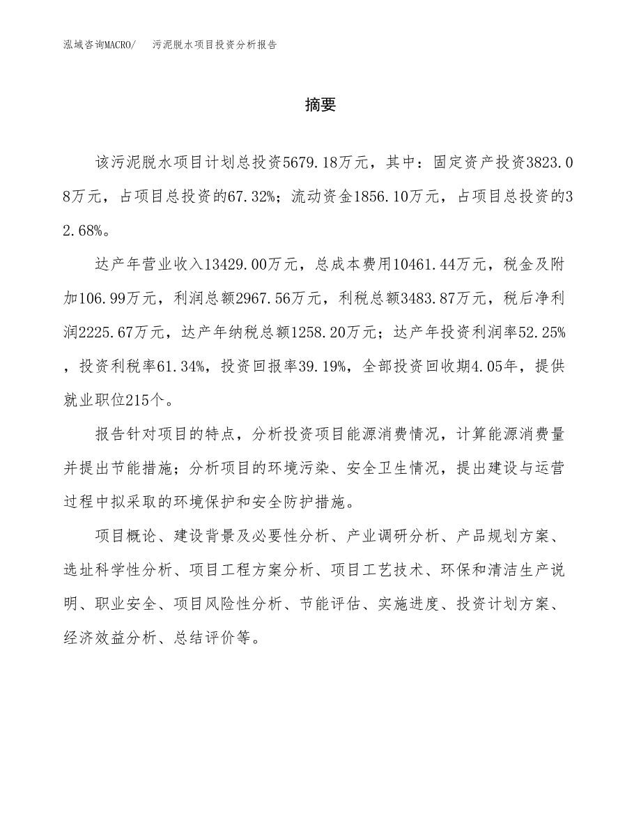 （模板）污泥脱水项目投资分析报告_第2页