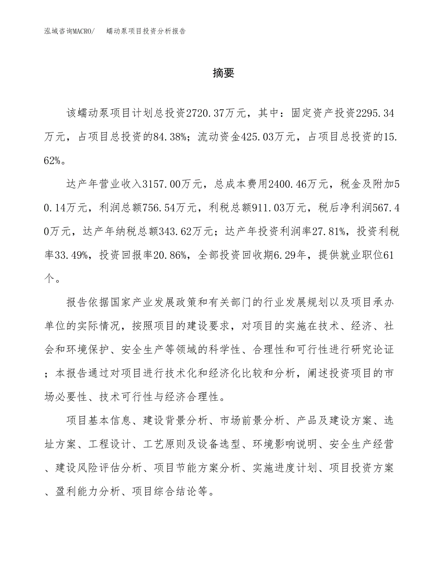 （模板）蠕动泵项目投资分析报告_第2页