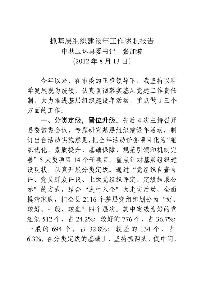 20120813抓基层组织建设年工作述职报告（张加波）