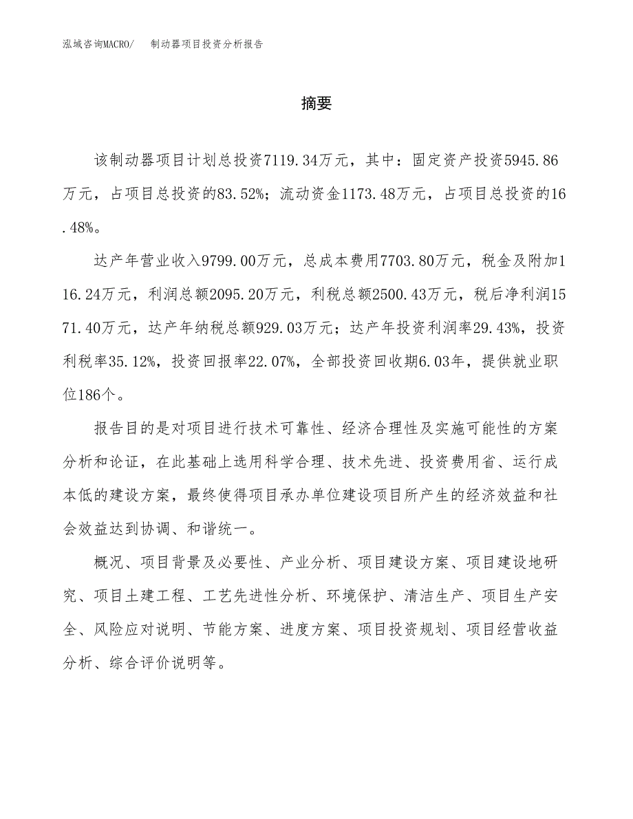 （模板）制动器项目投资分析报告_第2页