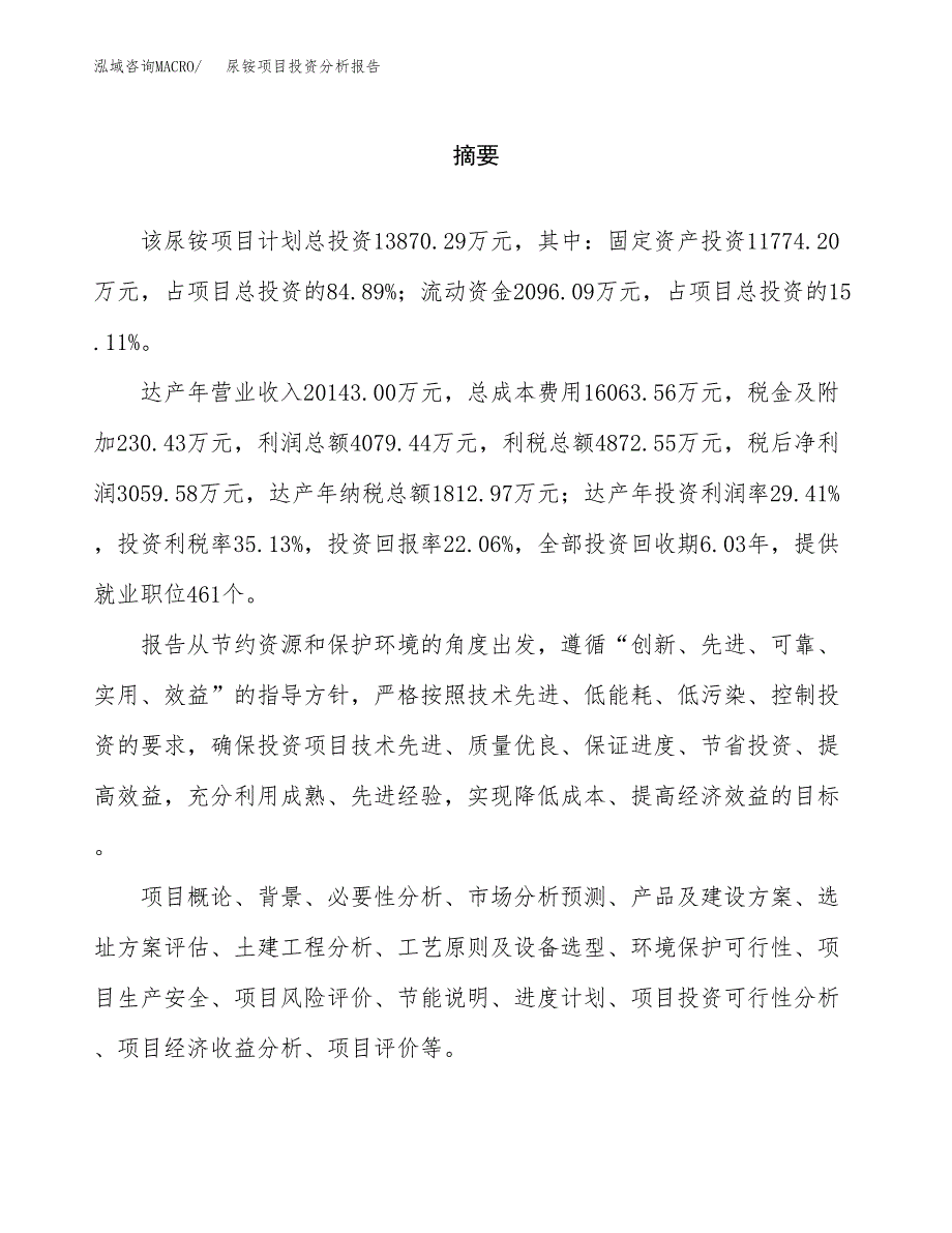 （模板）尿铵项目投资分析报告_第2页