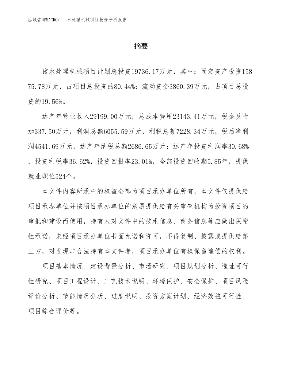 （模板）水处理机械项目投资分析报告_第2页