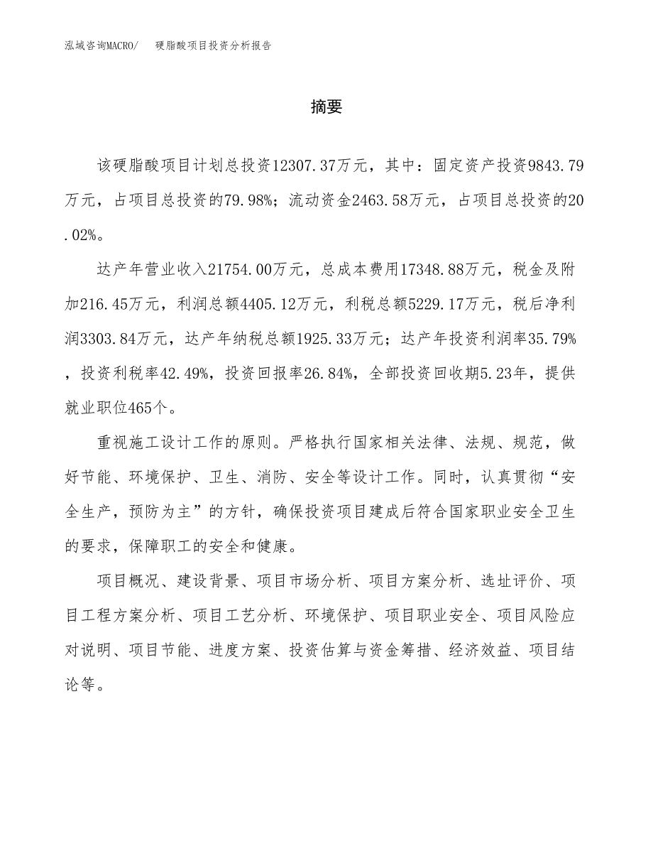 （模板）硬脂酸项目投资分析报告_第2页