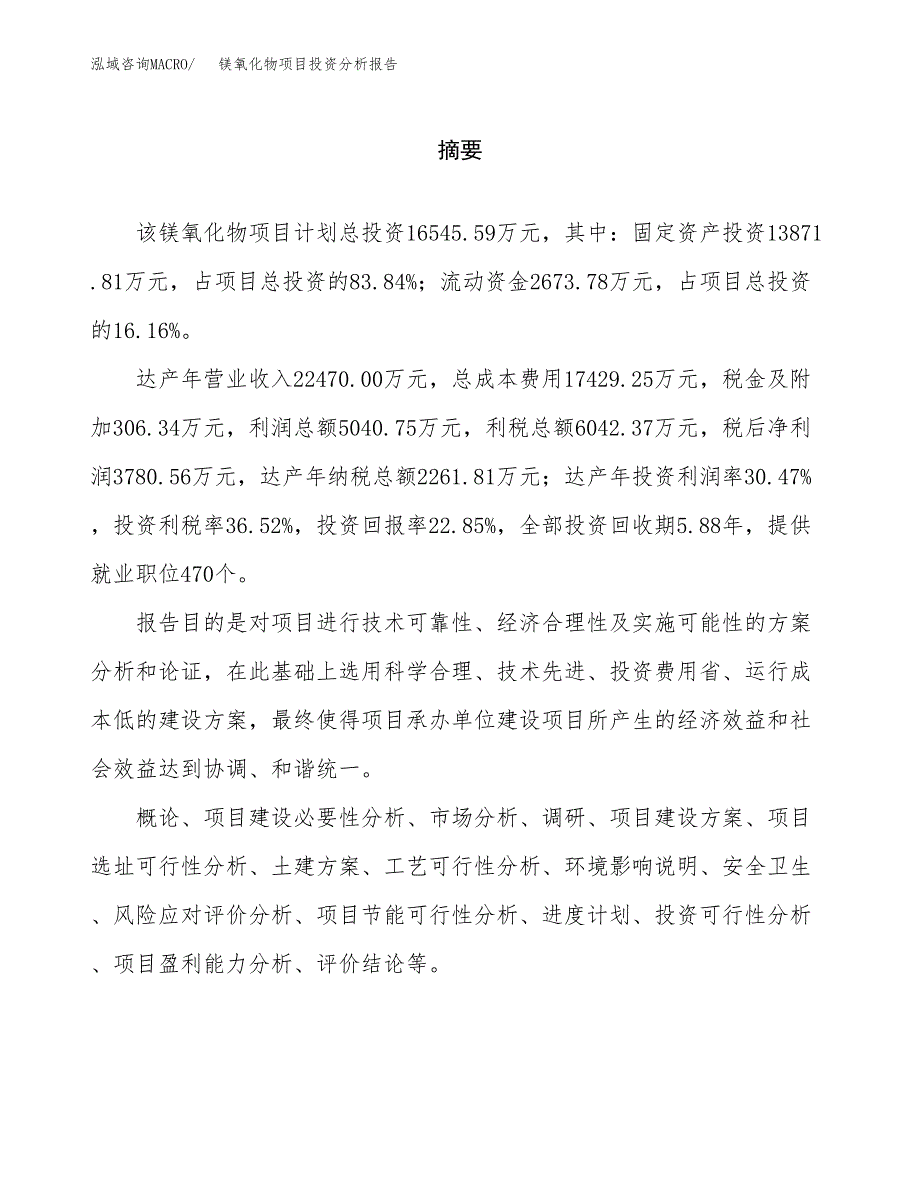 （模板）镁氧化物项目投资分析报告_第2页