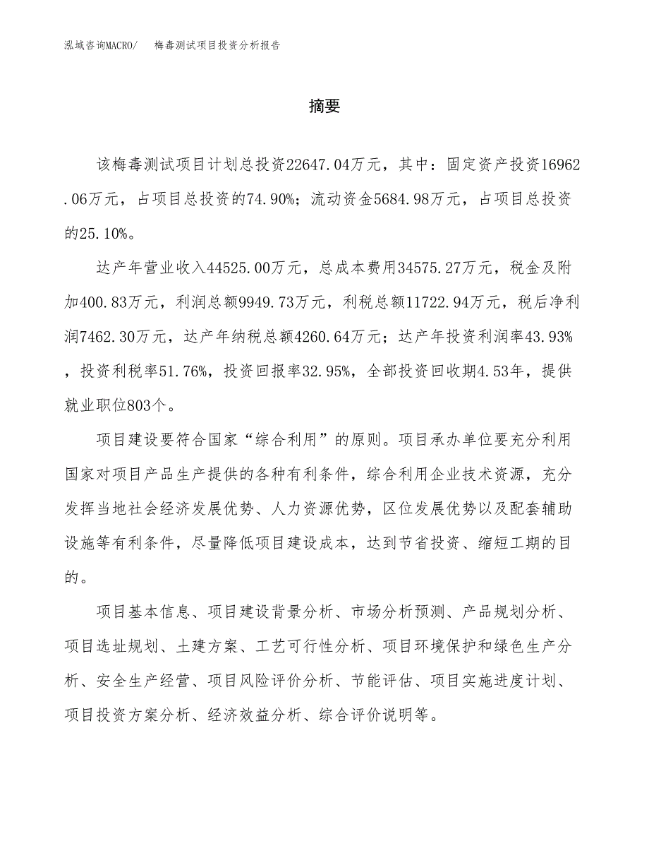 （模板）梅毒测试项目投资分析报告_第2页