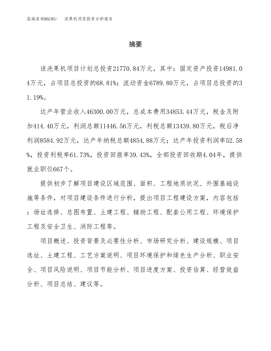 （模板）洗果机项目投资分析报告_第2页