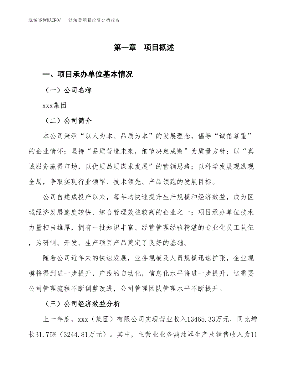 （模板）滤油器项目投资分析报告_第4页