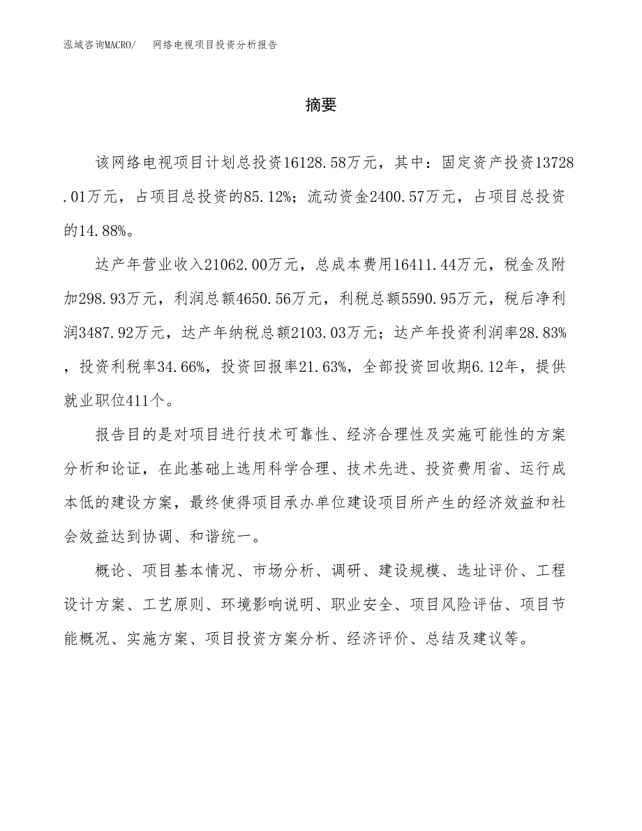 （模板）网络电视项目投资分析报告_第2页